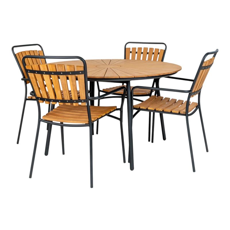 Cleveland Spisebord Ø130 - Teak / Sorte Ben | House Nordic
