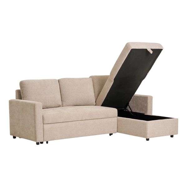 Hovedbilde Belfast Sovesofa med sjeselong – mørk sand ...