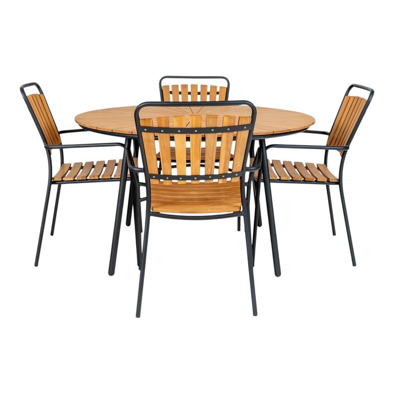 Cleveland Spisebord Ø130 - Teak / Sorte Ben | House Nordic