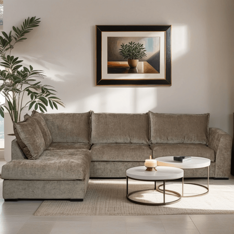 Chill Oppsett 2 Hjørnesofa m/ åpen ende Eros Velur 300x215