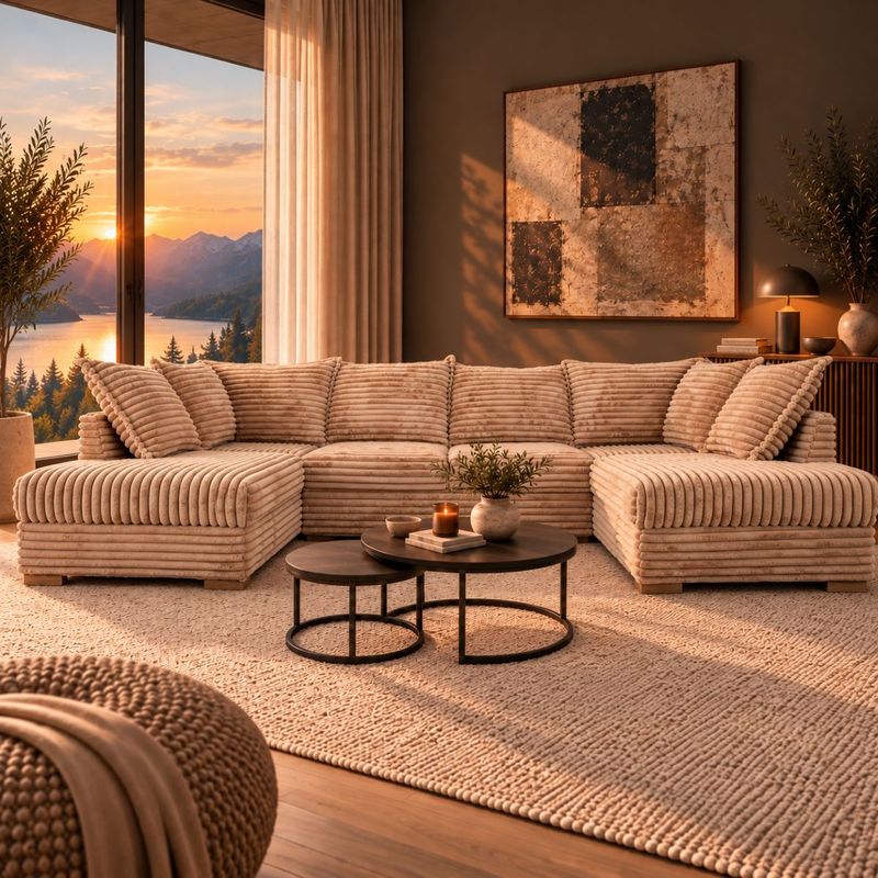 Minchi U-hjørnesofa Symmetrisk 302 cm x 205 cm | Vito cordfløyel tekstil